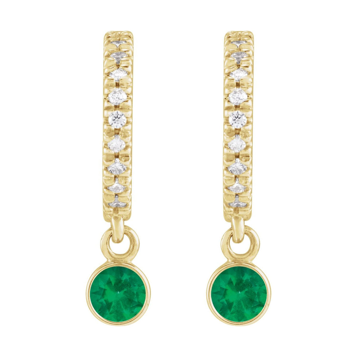 14K Yellow Gold Natural Emerald & .08 CTW Natural Diamond French-Set Hoop Earrings