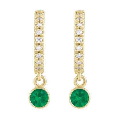 14K Yellow Gold Natural Emerald & .08 CTW Natural Diamond French-Set Hoop Earrings