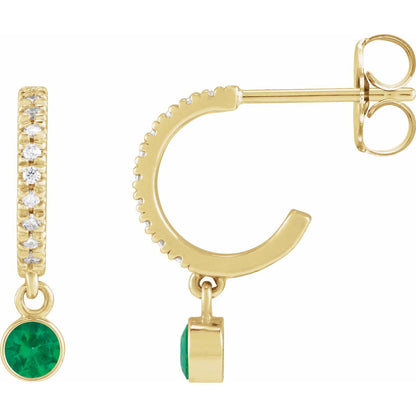 14K Yellow Gold Natural Emerald & .08 CTW Natural Diamond French-Set Hoop Earrings
