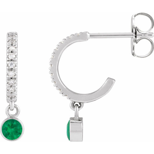Sterling Silver Lab-Grown Emerald & .08 CTW Natural Diamond French-Set Hoop Earrings