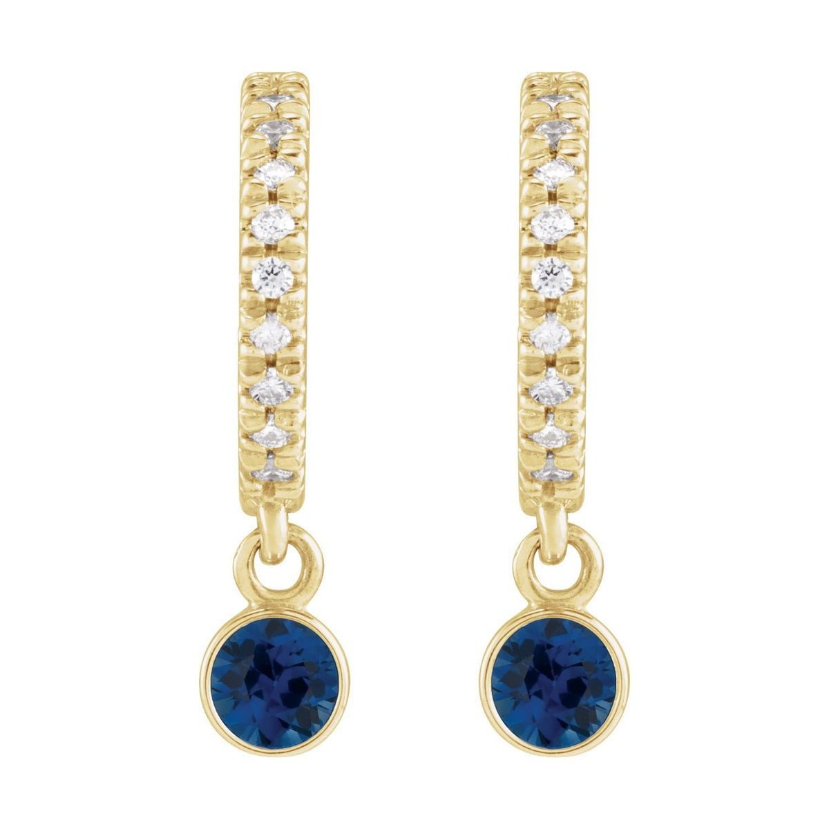 14K Yellow Gold Lab-Grown Blue Sapphire & .08 CTW Natural Diamond French-Set Hoop Earrings