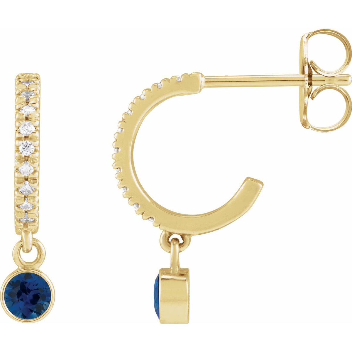 14K Yellow Gold Lab-Grown Blue Sapphire & .08 CTW Natural Diamond French-Set Hoop Earrings