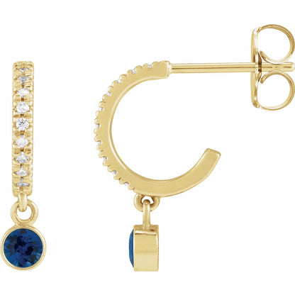 14K Yellow Gold Lab-Grown Blue Sapphire & .08 CTW Natural Diamond French-Set Hoop Earrings