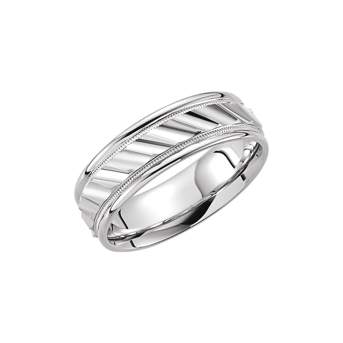 Milgrain Edge Diagonal Grooved Comfort-Fit Half Round Band