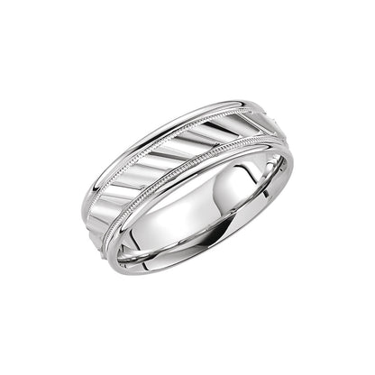Milgrain Edge Diagonal Grooved Comfort-Fit Half Round Band