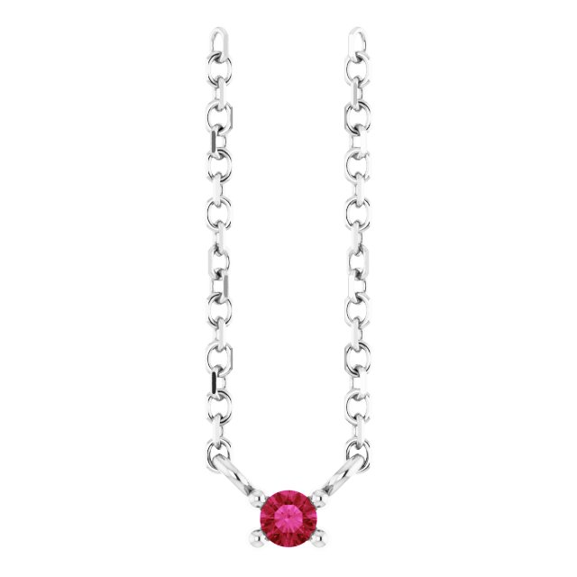 Sterling Silver Lab-Grown Ruby Bar 16" Necklace
