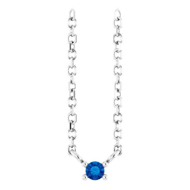 Sterling Silver Natural Blue Sapphire Bar 16" Necklace