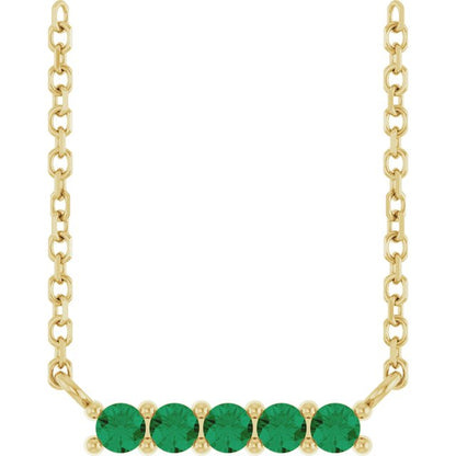 14K Yellow Gold Lab-Grown Emerald Bar 16" Necklace