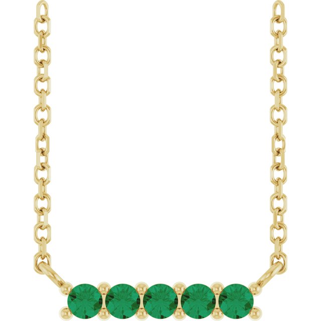 14K Yellow Gold Natural Emerald Bar 16" Necklace