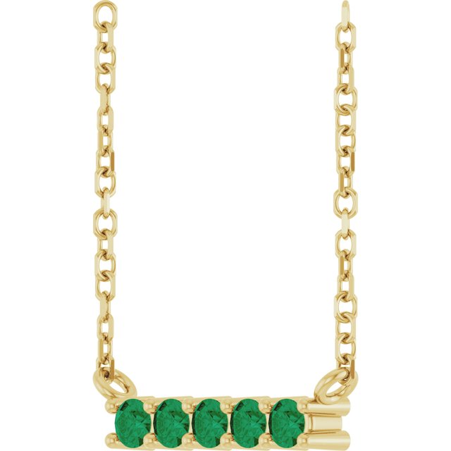 14K Yellow Gold Natural Emerald Bar 16" Necklace