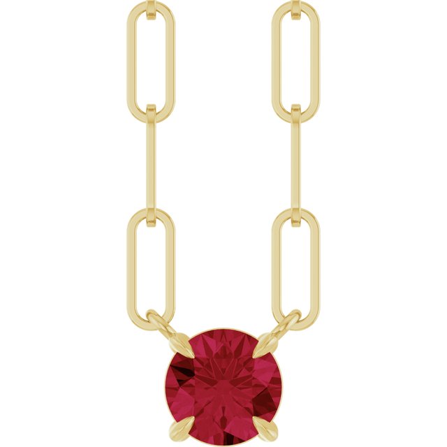 14K Yellow Gold Lab-Grown Ruby 18" Necklace, 6.7 x 5.9 mm