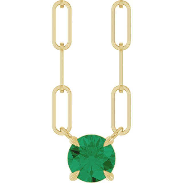 14K Yellow Gold Lab-Grown Emerald 16" Necklace, 6.7 x 5.9 mm