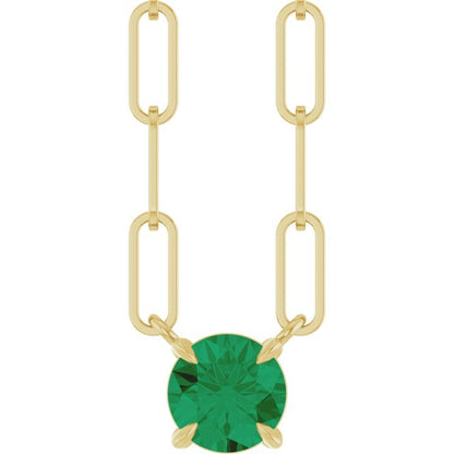 14K Yellow Gold Lab-Grown Emerald 16" Necklace, 6.7 x 5.9 mm