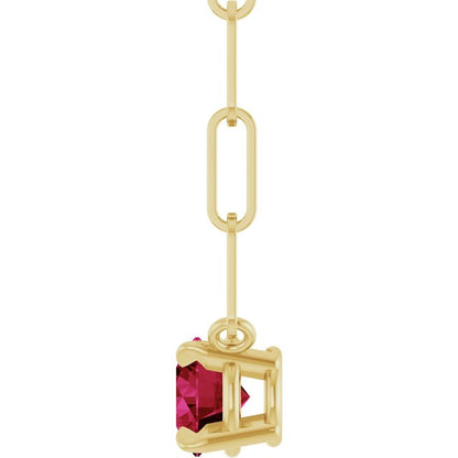 14K Yellow Gold Lab-Grown Ruby 18" Necklace, 6.7 x 5.9 mm