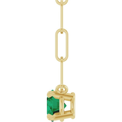 14K Yellow Gold Lab-Grown Emerald 16" Necklace, 6.7 x 5.9 mm