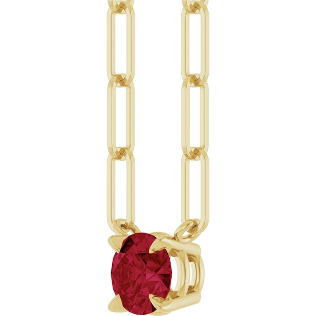 14K Yellow Gold Lab-Grown Ruby 18" Necklace, 6.7 x 5.9 mm