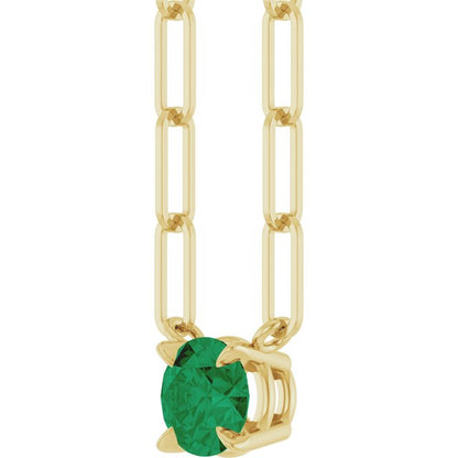 14K Yellow Gold Lab-Grown Emerald 16" Necklace, 6.7 x 5.9 mm