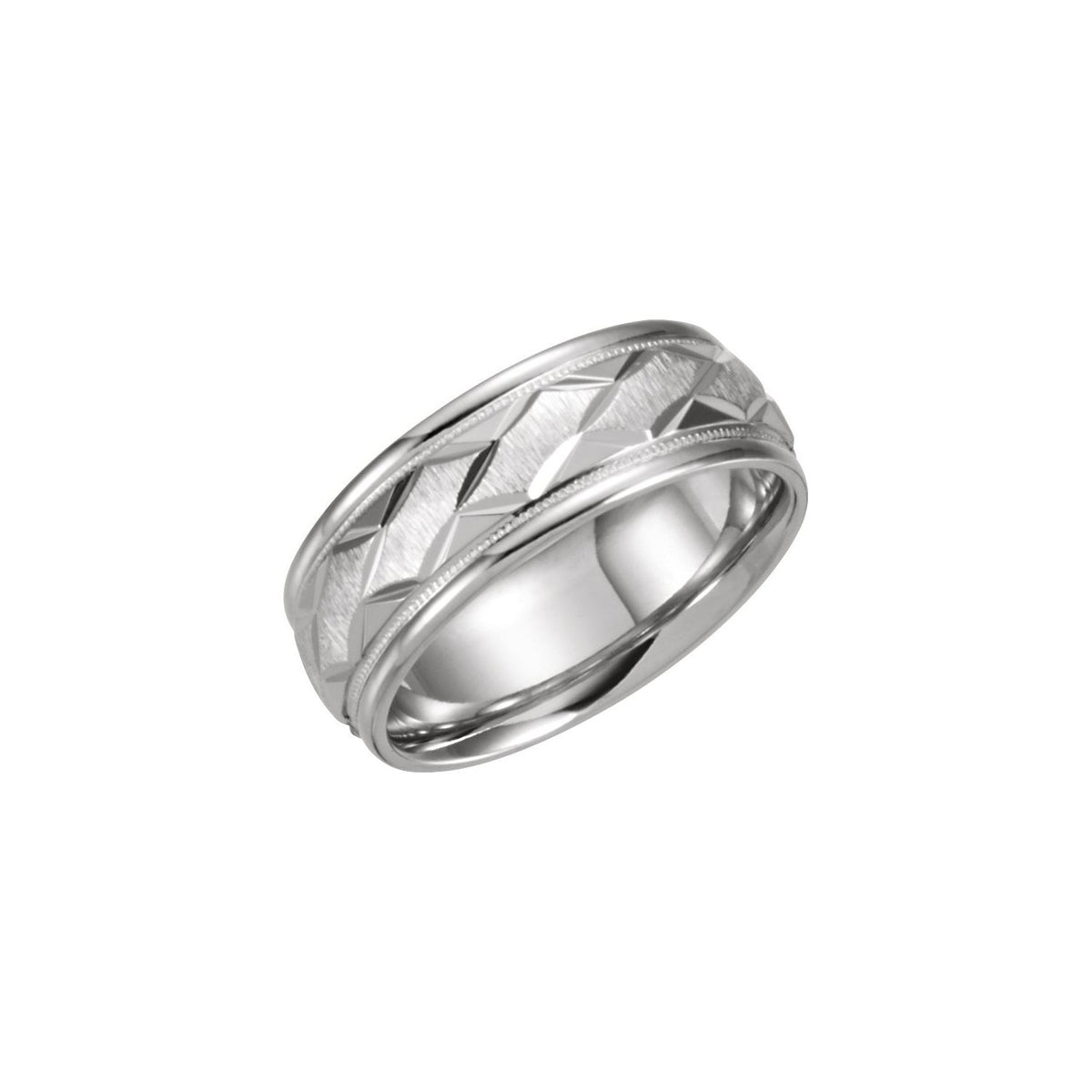 Milgrain Edge Geometric Faceted Comfort-Fit Half Round Band