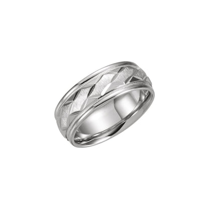 Milgrain Edge Geometric Faceted Comfort-Fit Half Round Band
