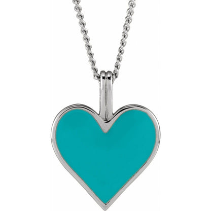 Light Turquoise Enamel Heart 18" Necklace