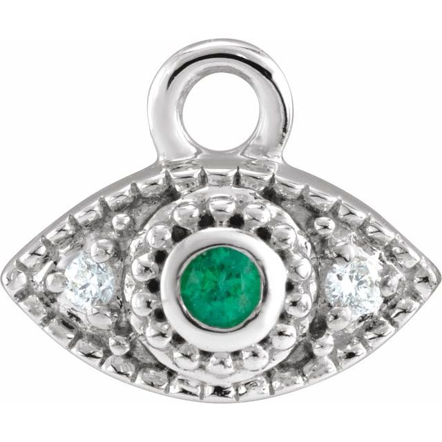Petite Pavé® Natural Emerald & .01 CTW Natural Diamond Evil Eye Dangle