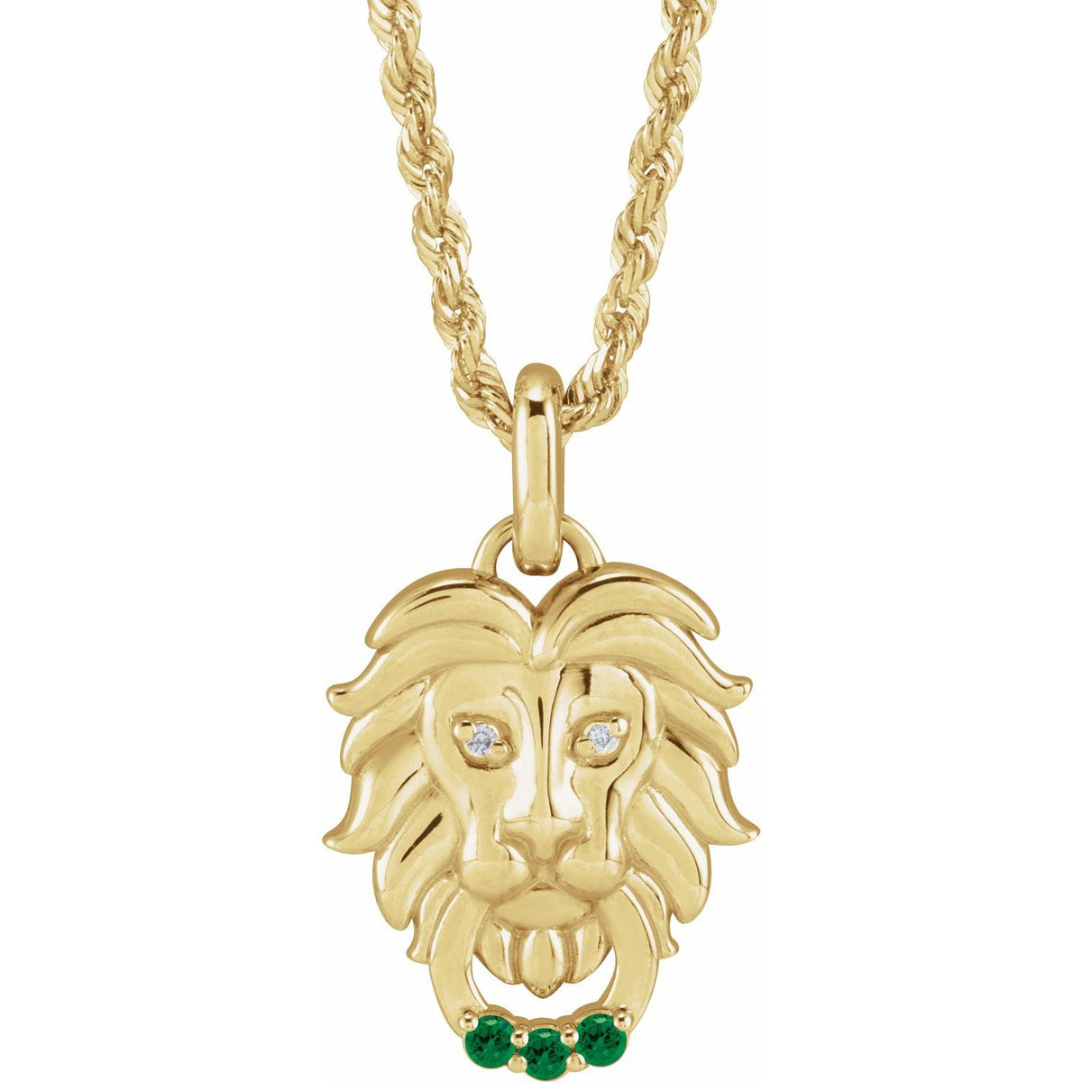 14K Yellow Gold Natural Tsavorite Garnet & .005 CTW Natural Diamond Lion 20" Necklace