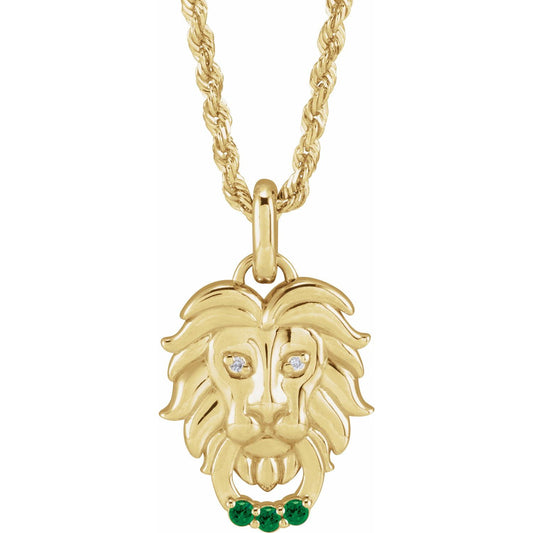 14K Yellow Gold Natural Tsavorite Garnet & .005 CTW Natural Diamond Lion 20" Necklace