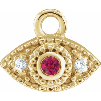 Petite Pavé® Natural Ruby & .01 CTW Natural Diamond Evil Eye Dangle