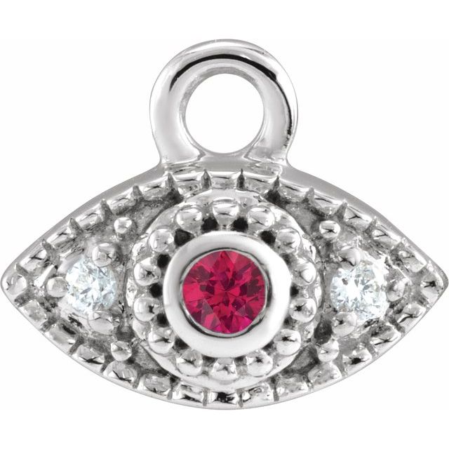 Petite Pavé® Natural Ruby & .01 CTW Natural Diamond Evil Eye Dangle