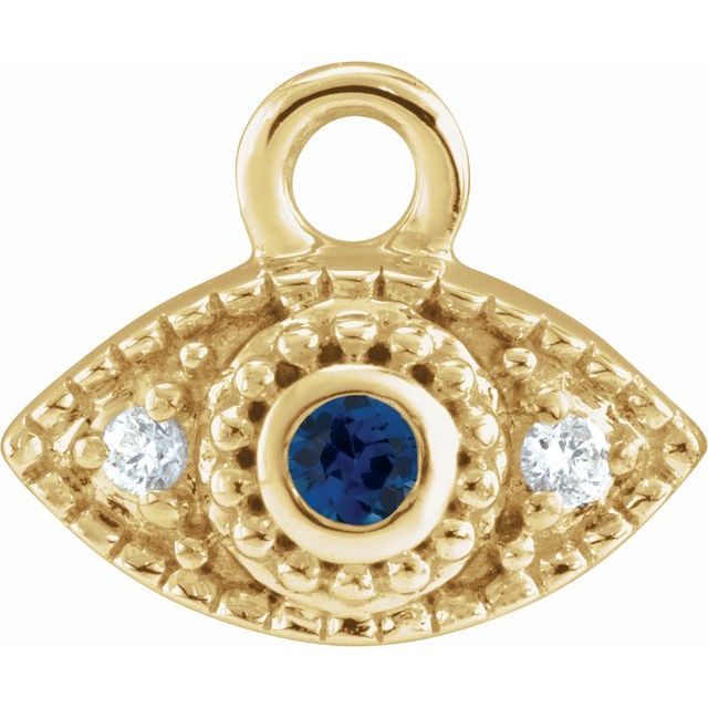 Petite Pavé® Natural Blue Sapphire & .01 CTW Natural Diamond Evil Eye Dangle, 5.8 mm x 7 mm