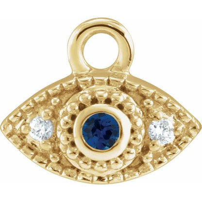Petite Pavé® Natural Blue Sapphire & .01 CTW Natural Diamond Evil Eye Dangle, 5.8 mm x 7 mm
