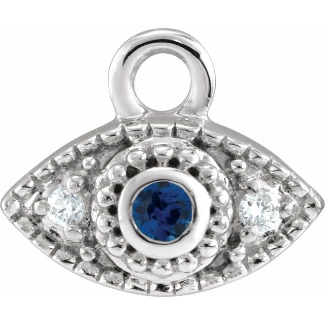 Petite Pavé® Natural Blue Sapphire & .01 CTW Natural Diamond Evil Eye Dangle, 5.8 mm x 7 mm