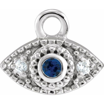 Petite Pavé® Natural Blue Sapphire & .01 CTW Natural Diamond Evil Eye Dangle, 5.8 mm x 7 mm