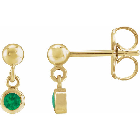 14K Yellow Gold Lab-Grown Emerald Bezel-Set Earrings