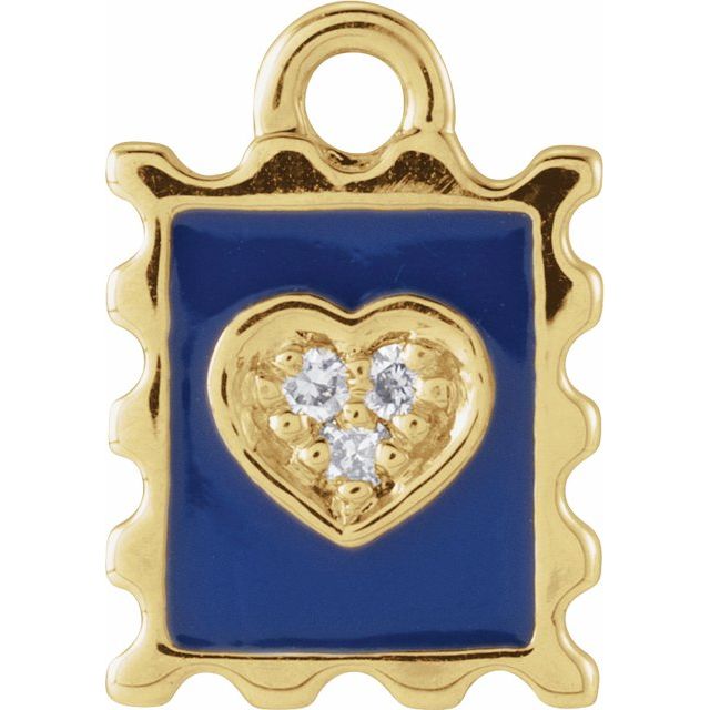 Petite Pavé® .015 CTW Natural Diamond Blue Enamel Stamp Dangle