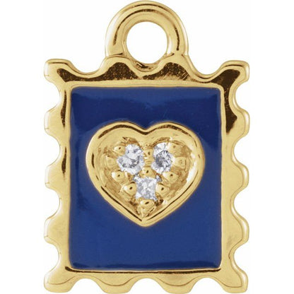 Petite Pavé® .015 CTW Natural Diamond Blue Enamel Stamp Dangle