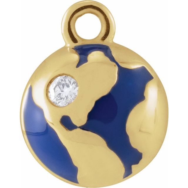Petite Pavé® .015 CT Natural Diamond Blue Enamel Globe Dangle