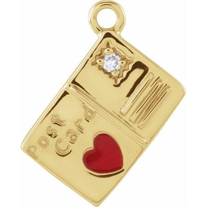 Petite Pavé® .008 CT Natural Diamond Red Heart Enamel Postcard Dangle