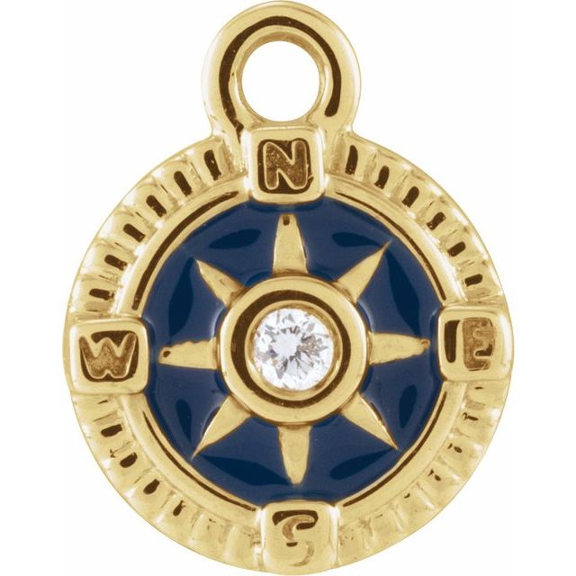 Petite Pavé® .01 CT Natural Diamond Blue Enamel Compass Dangle