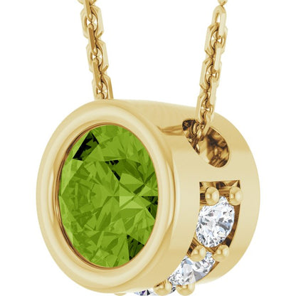 14K Yellow Gold Natural Peridot & .07 CTW Natural Diamond 18" Necklace