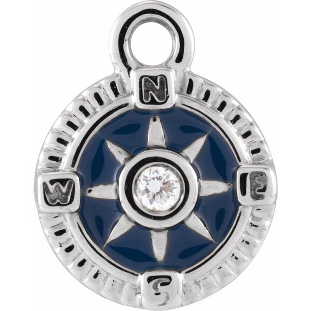 Petite Pavé® .01 CT Natural Diamond Blue Enamel Compass Dangle
