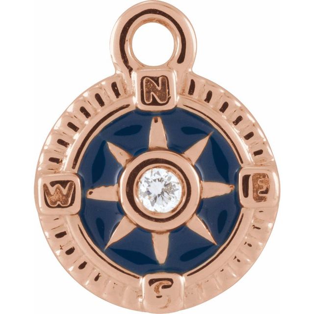 Petite Pavé® .01 CT Natural Diamond Blue Enamel Compass Dangle