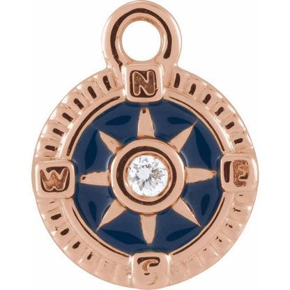 Petite Pavé® .01 CT Natural Diamond Blue Enamel Compass Dangle