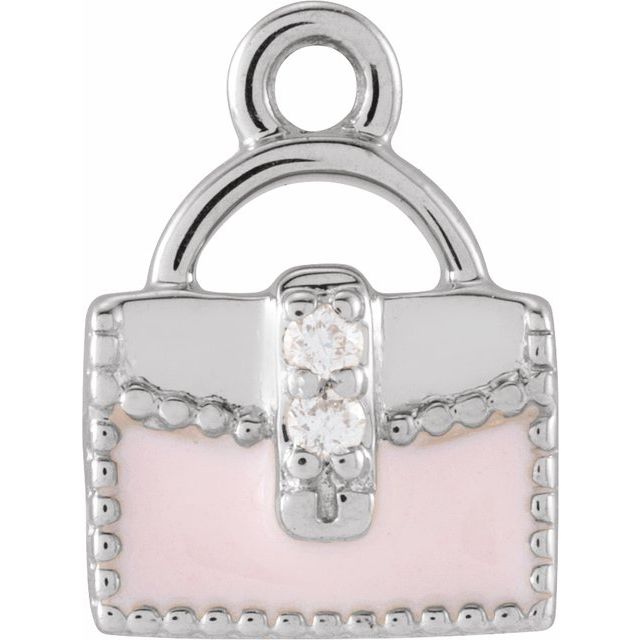 Petite Pavé® .01 CTW Natural Diamond Pink Enamel Purse Dangle