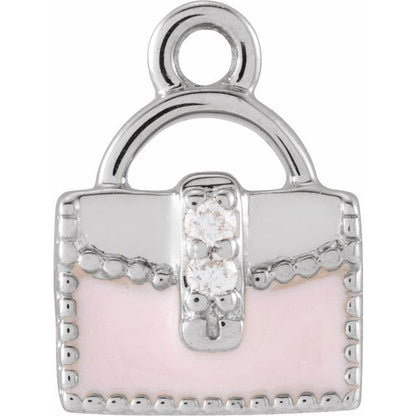 Petite Pavé® .01 CTW Natural Diamond Pink Enamel Purse Dangle