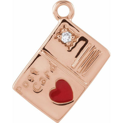 Petite Pavé® .008 CT Natural Diamond Red Heart Enamel Postcard Dangle