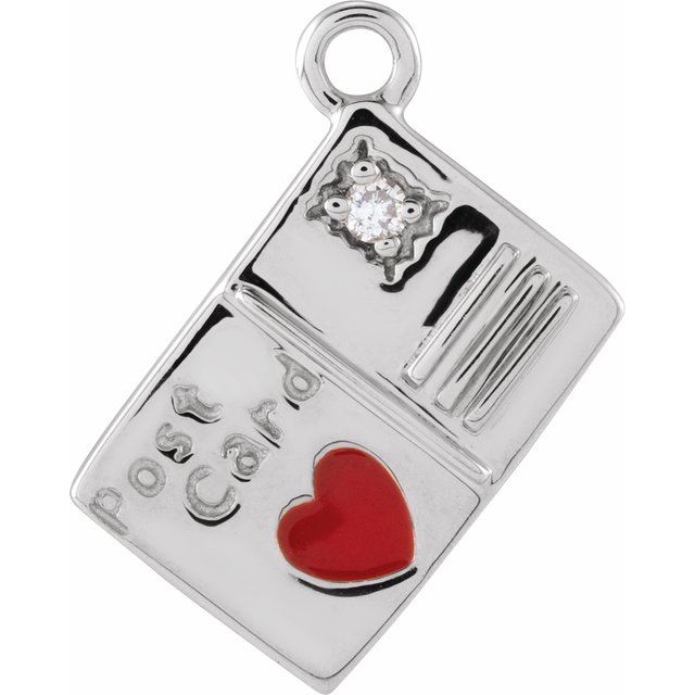 Petite Pavé® .008 CT Natural Diamond Red Heart Enamel Postcard Dangle