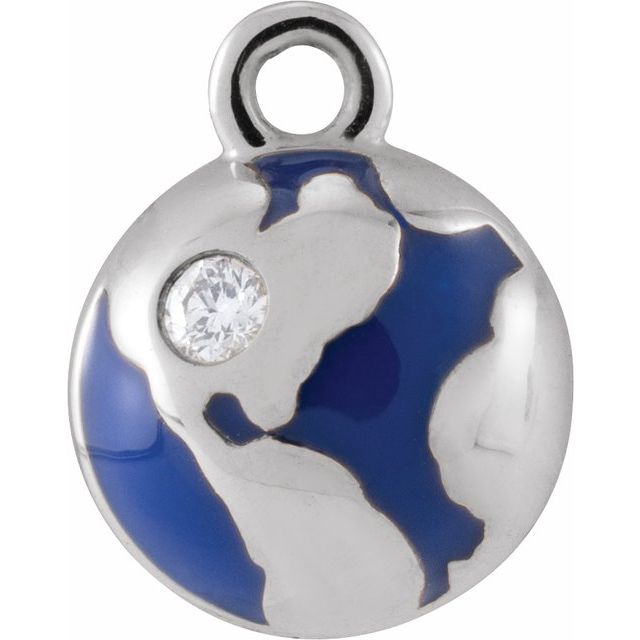 Petite Pavé® .015 CT Natural Diamond Blue Enamel Globe Dangle