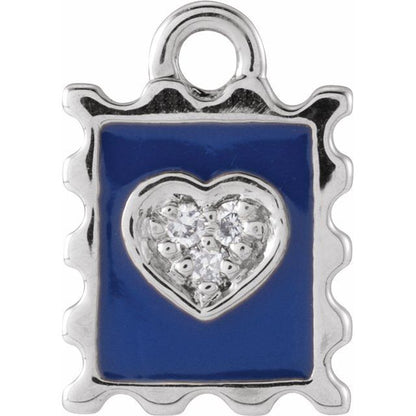 Petite Pavé® .015 CTW Natural Diamond Blue Enamel Stamp Dangle