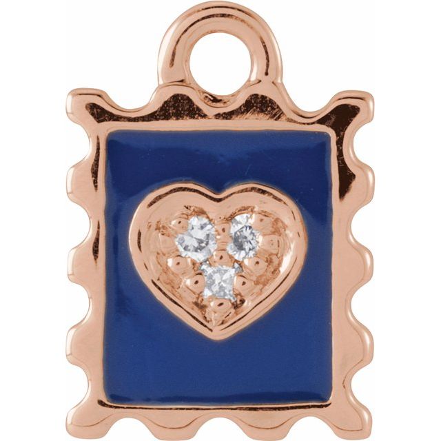Petite Pavé® .015 CTW Natural Diamond Blue Enamel Stamp Dangle